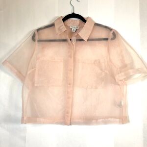 NWOT Rachel Zoe Pink Sheer Short Sleeve Button Down Cropped Blouse